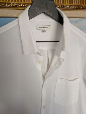 Club Monaco Pique White Casual Button-Down Shirt